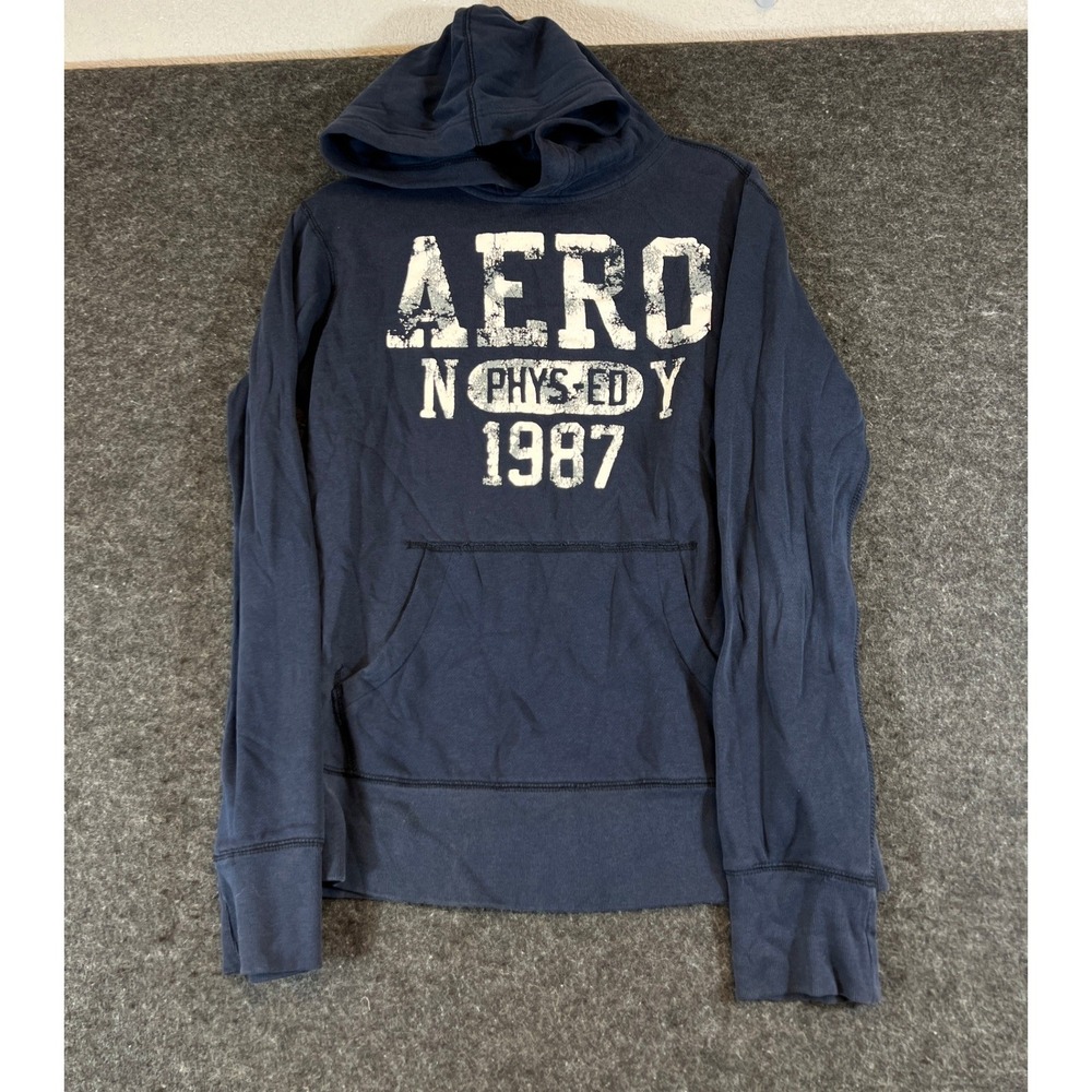 VTG Y2K Aeropostale NY Phys Ed 1987 Hoodie Mens XS Blue Aero Pullover Sweatshirt